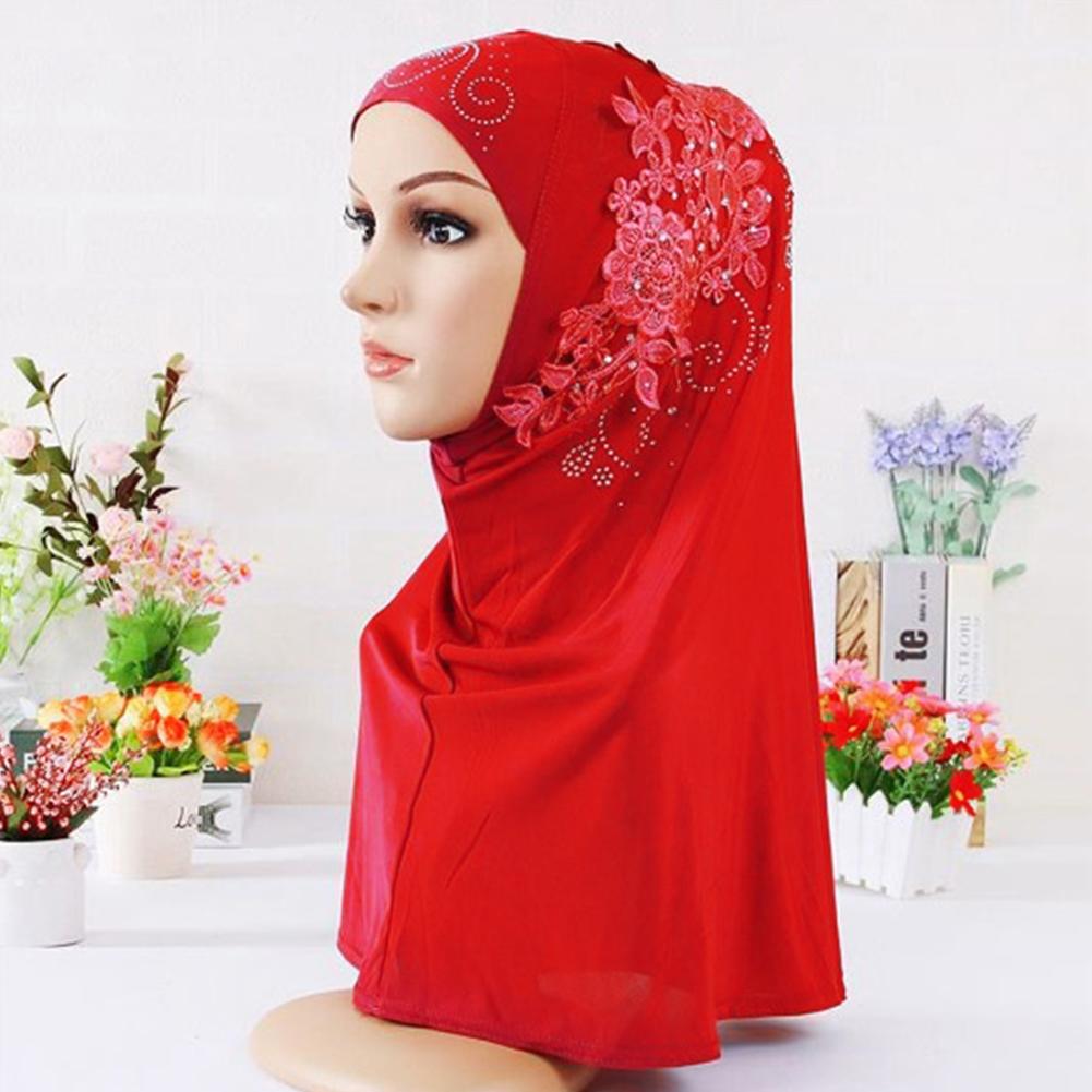 Multi-color Soft Lace Diamante Decoration Muslim Headscarf Hijab Scarf Islamic Shawl Ladies Headscarf