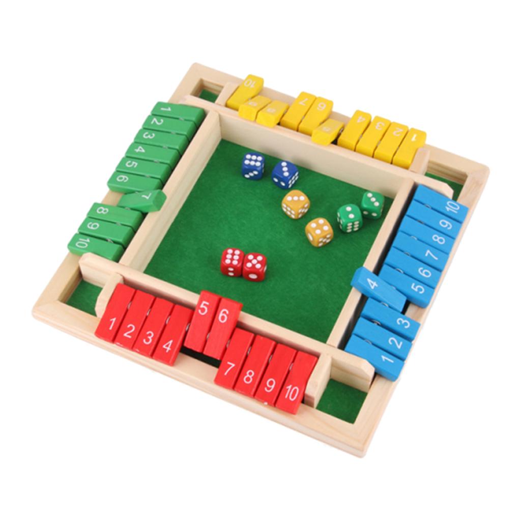 Portable Wooden Shut The Box Dice Board Game 4-Sided Flip Card Classic Wooden Game Educational Puzzle for Families and Parties