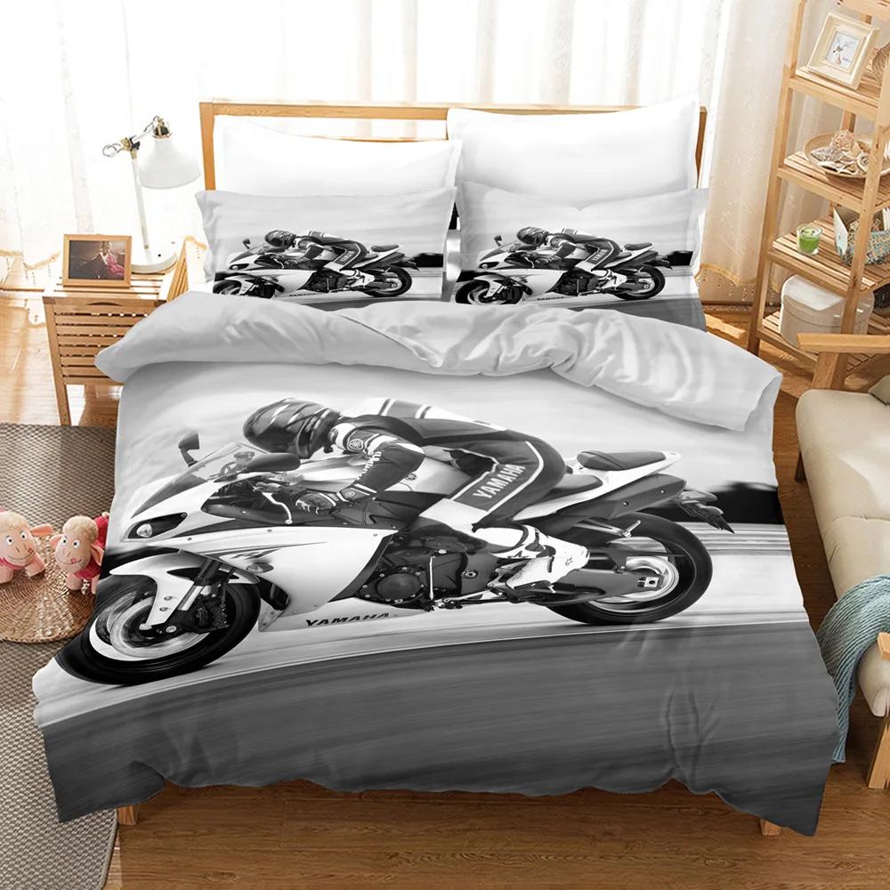 Motorcycle Bed Cover Three-Piece Subsport Motorcycle Digital Print Bed Cover Bedding Set Luxury Custom Bedding Set EU Single(135*200cm)3pcs