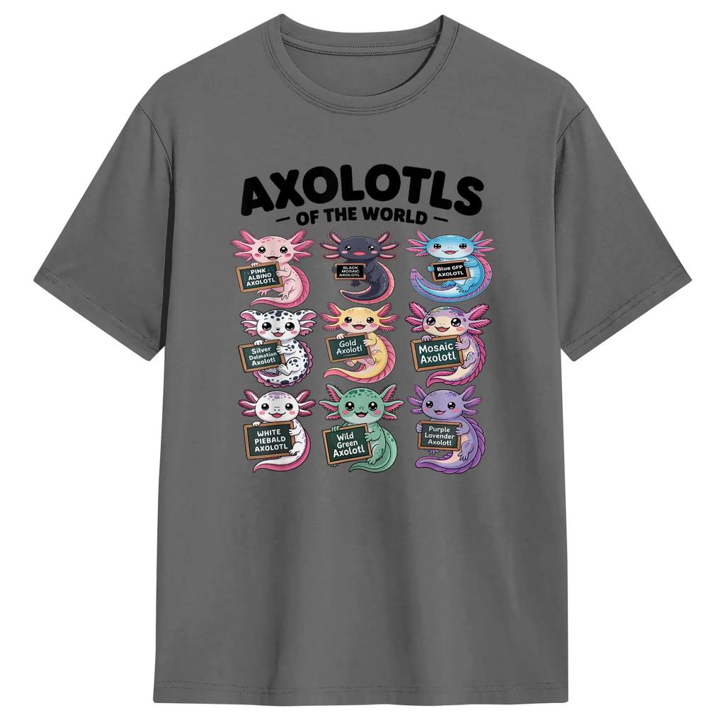 Axolotls of The World Kawaii Axolotl Educational TShirt For Unisex Street Style T Shirts O Neck Tees Oversized Wholesale Tops