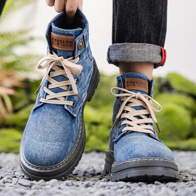 Workwear Trendy Men's Shoes  Autumn New High Top Large Size Men's Denim Casual Boots British Style