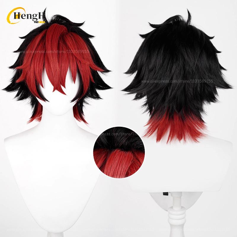 Disponibile Gioco Komano Manato Corto 32m Nero Rosso Colore Misto Cosplay Anime Parrucca Sintetica Resistente al Calore Feste di Halloween Parrucche
