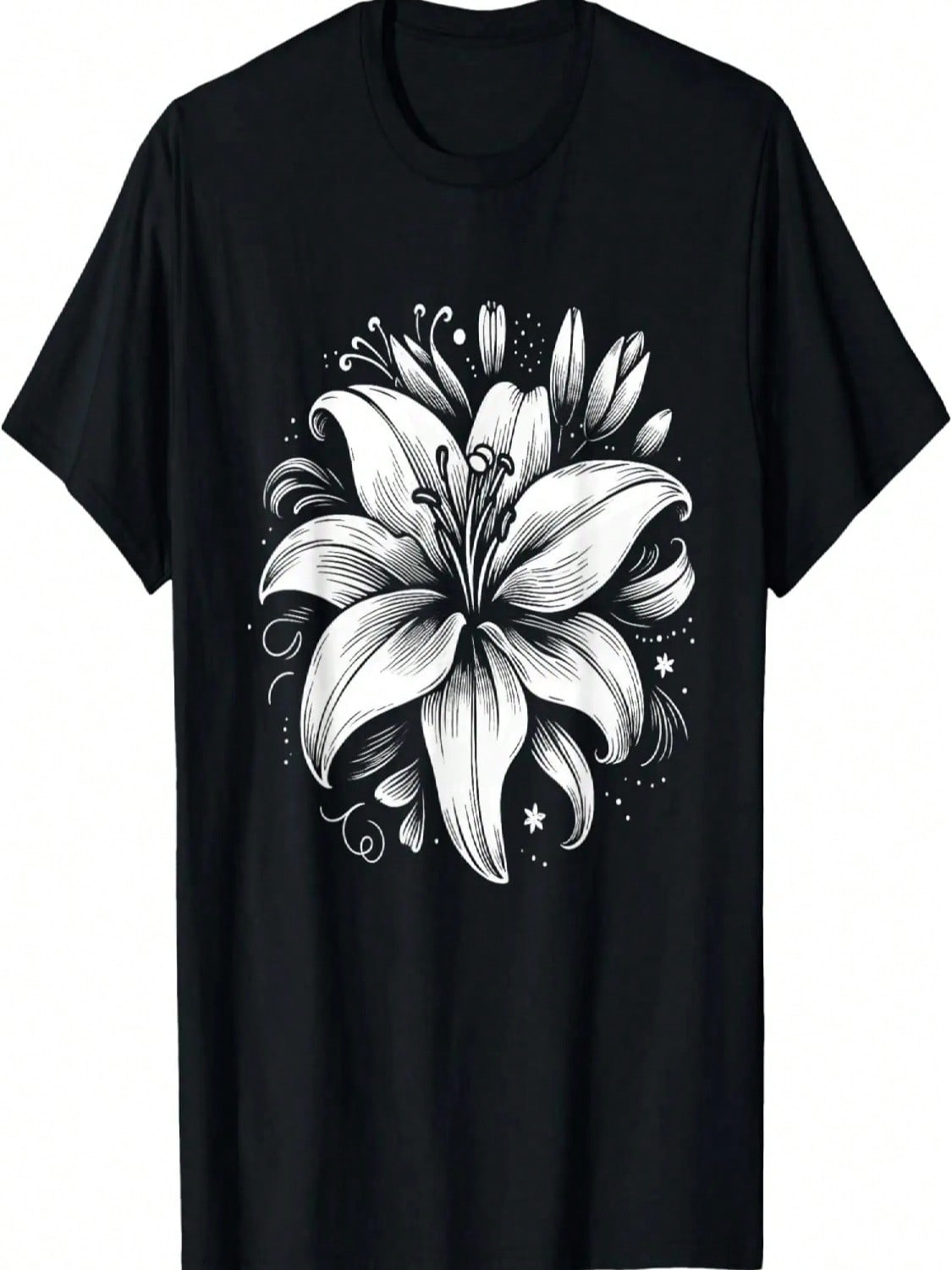 Camiseta con dise?o de flor de lirio en blanco y negro S