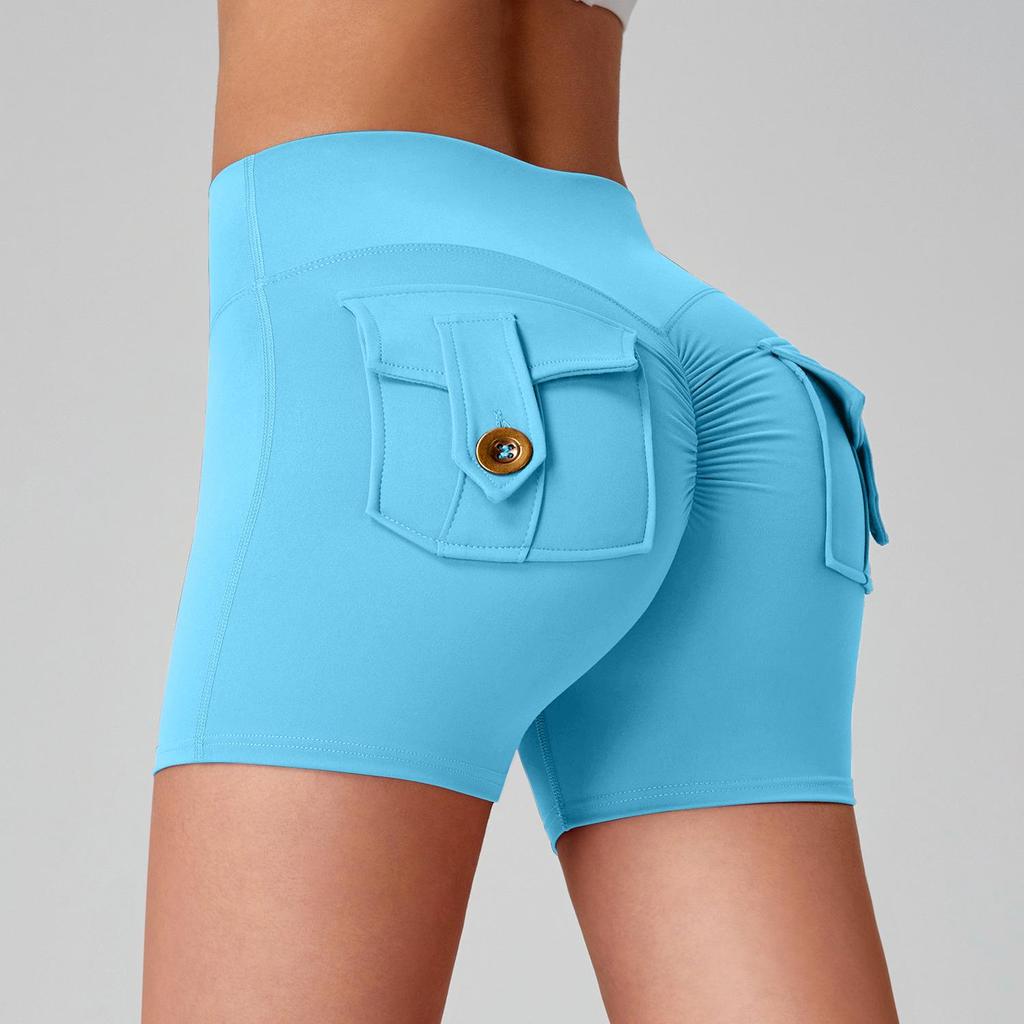 Women's High Waist Peach Butt Yoga Shorts with Pocket - Quick-Dry, High Elastic Fitness Running Pants