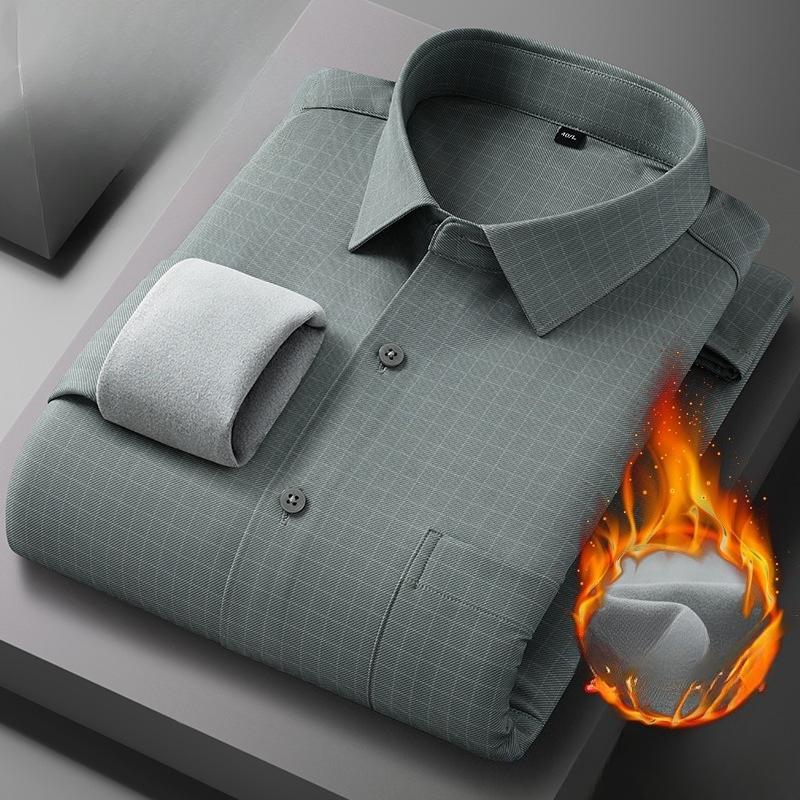 Men's Winter Sherpa Lined Shirts Long Sleeve Button Down Fleece Dress Shirts for Men Business Casual Warm Comfortable Thermal Shirt With Pockets