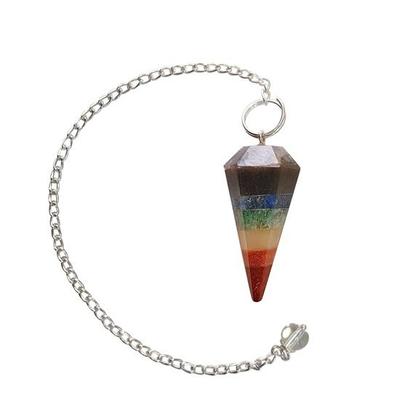 Healing Crystal 7 Chakra Point Pendulum 1 Pcs Feng Shui Raw Crystal Seven Chakra Faceted Stone Pendulum Dowsing with Chain Beads for Chakra Body