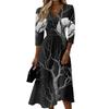 Womens Casual V Neck Midi Dress Three Quarter Sleeve Back Zipper Halloween Print Dress