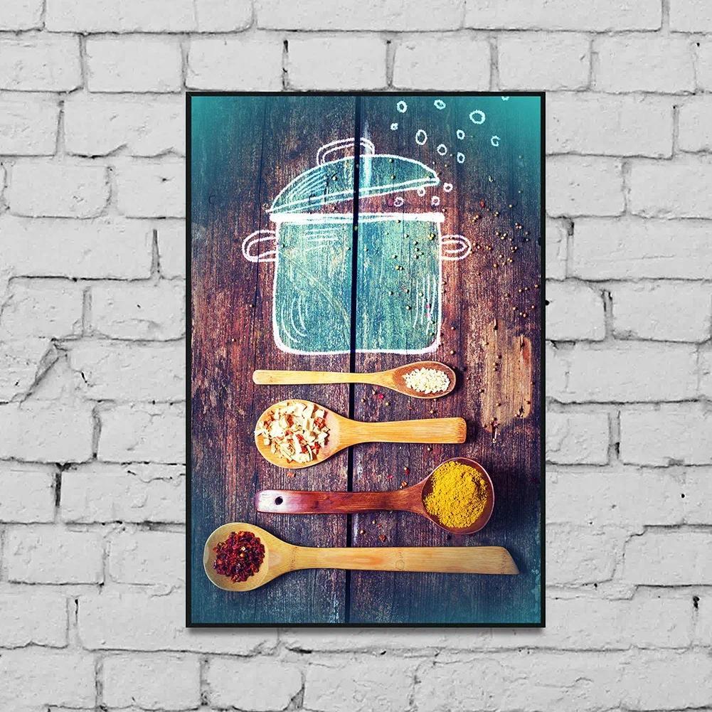 Kitchen Posters Grains Spices Spoon Peppers Canvas Painting Wall Art Modern Food Picture Restaurant Decor Nordic Home Decoration