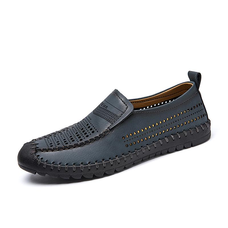 Herren Loafer aus Leder, zum Hineinschlüpfen, Größe L: Sommer atmungsaktive Hohl Design Fahrerschuhe