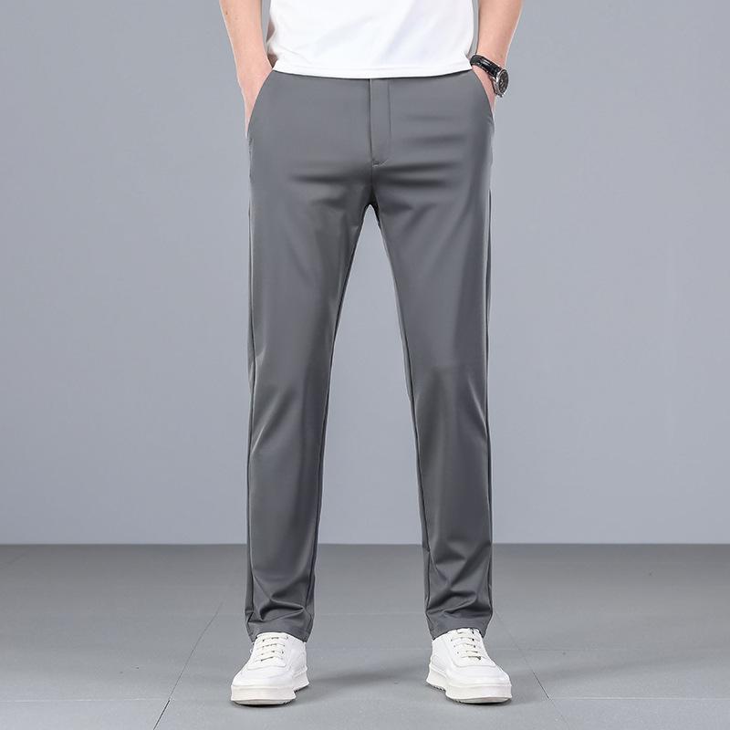 Summer mulberry silk high elastic casual pants youth versatile straight slim casual pants men's thin comfortable casual pants men's