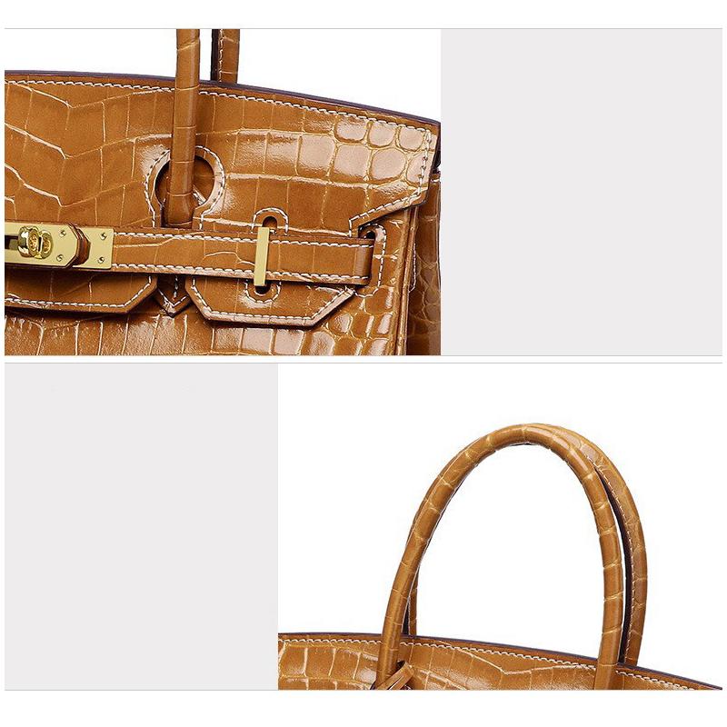 New Women Cowhide Handbag Crocodile Embossed Genuine Leather Top Handle Purse Fashion Shoulder Crossbody Bag for Daily Use- NO LOGO