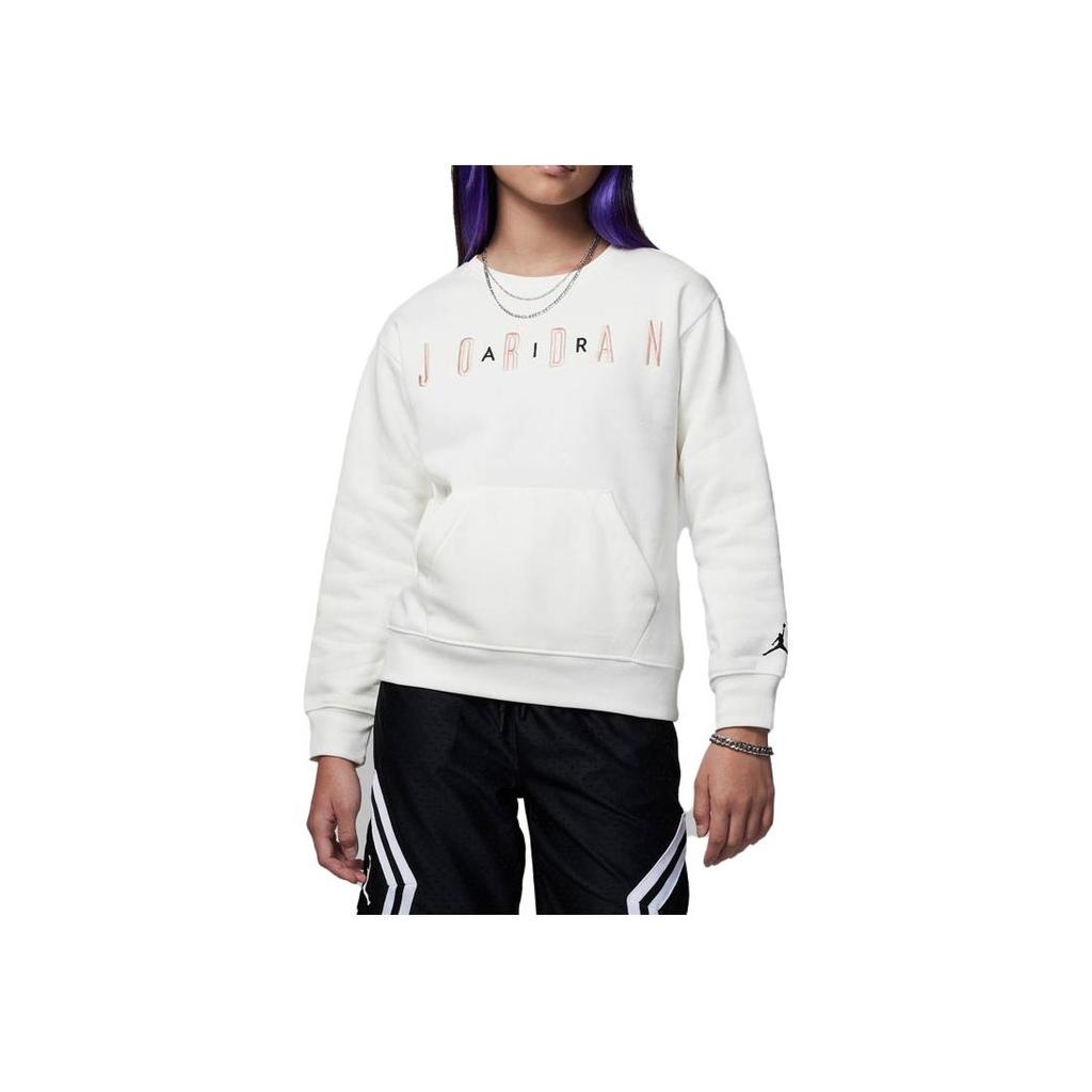 Jordan Kids Letter Logo Solid Color Pocket Crewneck Sweatshirt Kids Sweatshirt White FD9273-133