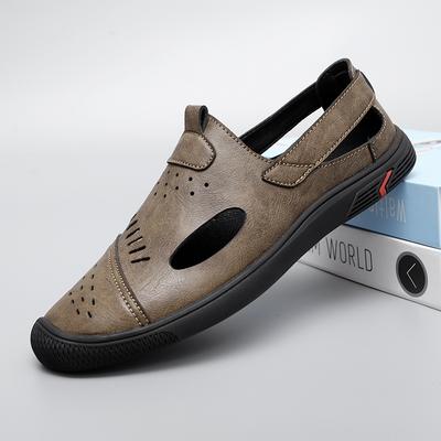 Fashion New Summer Casual Leather Sandals Handmade Men Comfot Outdoor Beach Shoes Breathable Hollow Out Flat Designer Man Light Loafers