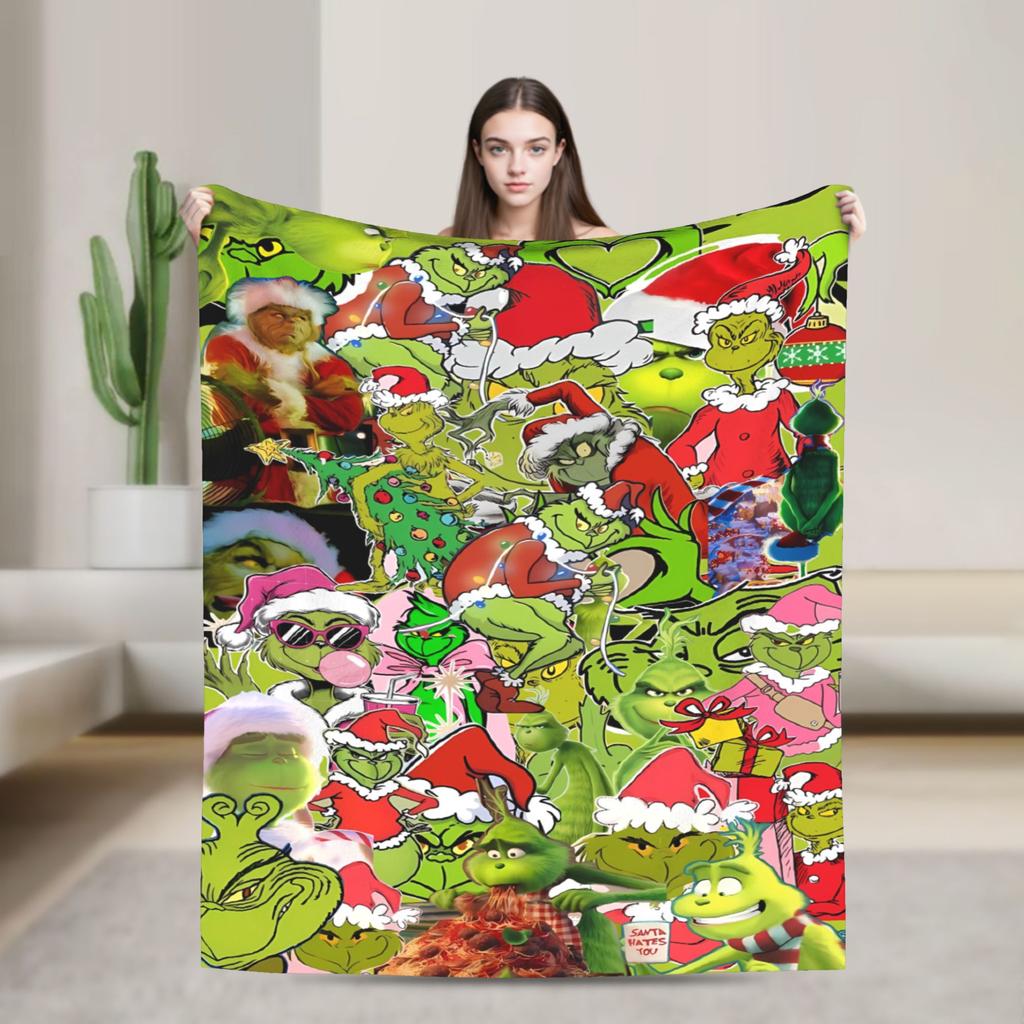 G-Grinchs Weihnachtsplaid Reisebüro Flanell Bettwäsche Überwürfe Für Schlafzimmer Super Weich Individuelle Qualität Tagesdecke Geschenkidee