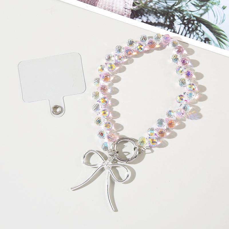 DINGXING INS Crystal Mobile Phone Wristband Flash Bow Small Niche Versatile Portable Durable Fashion Pendant Keychain with Clip Zinc alloy+Crystal розовый