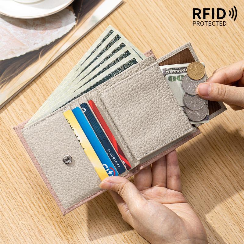 New Leather Ultra-thin Short Wallet Multi-functional Two-fold Wallet First Layer Leather Cowhide Light Luxury Card Bag Change Bag Female