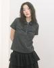 HAVISM Round Collar Shirring S/S Tee(Dot Black)