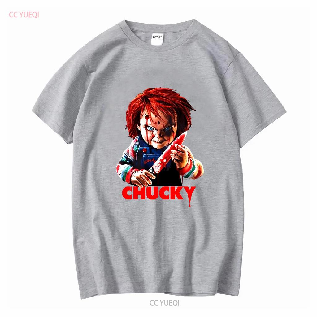 Chucky Bloody Knife Childs Play Halloween T SHIRT US Size Xmas Vintage Washed Streetwear Stretched Unisex Casual Soft Stylish