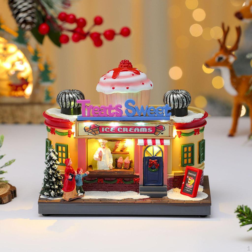 Christmas Village House Statue Figurine LED Lighted Lightweight Decor Gift for Tabletop