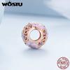 WOSTU 925 Silver Rose Gold Flower Charms Hepburn Tower Heart Beads Fit Bracelet & Necklace DIY Jewelry Making for Women