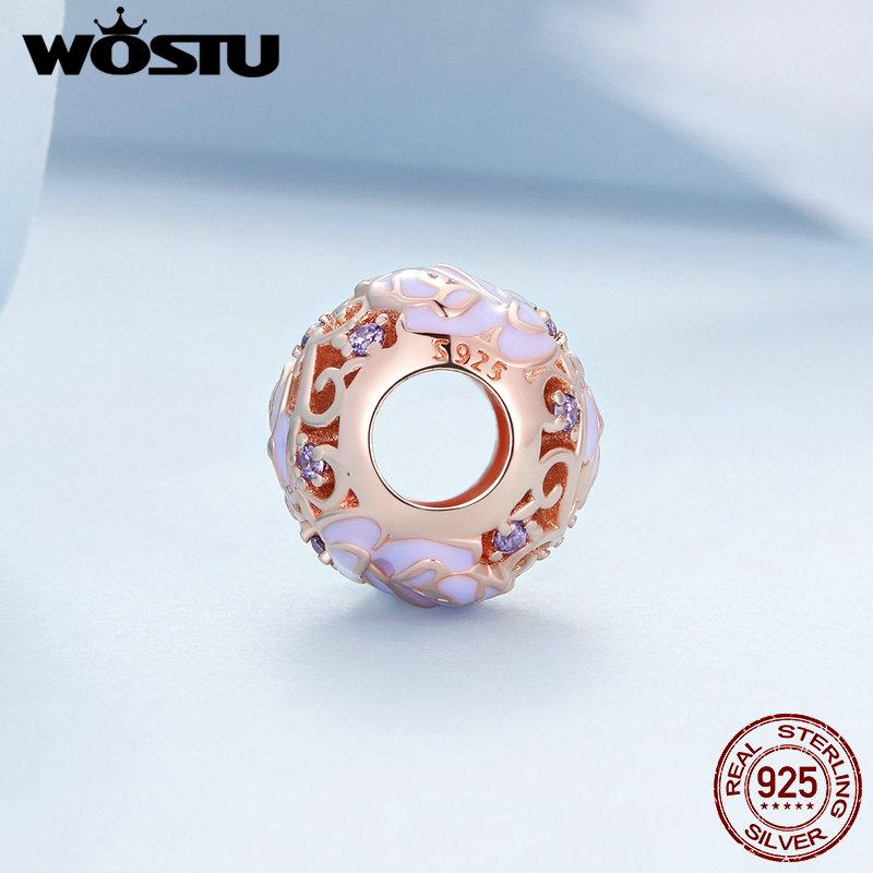 WOSTU 925 Silver Rose Gold Flower Charms Hepburn Tower Heart Beads Fit Bracelet & Necklace DIY Jewelry Making for Women