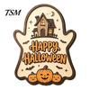 Halloween Door Sign Black Cat Ghost Sign, Decorative Plaque, Wooden Hanging Entrance Ornaments Vintage Rustic Decor with Jute Rope, Seasonal Wall Art