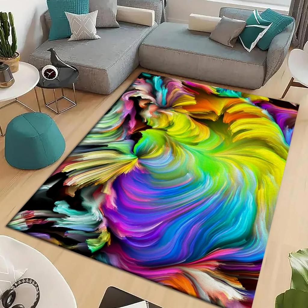 Lava Area Rugs 3D Visual Illusion Flame Living Room Non-Slip Floor Mat Lava Crackle Rug, Washable Non Slip Rug for Kids Rooms