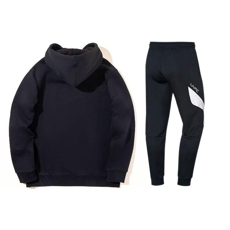 Li-Ning Hooded Long Sleeve Color Block Logo Cuffed Sweatpants Hoodie Set Men Activewear Black AWDS441-1+AKLS437-1