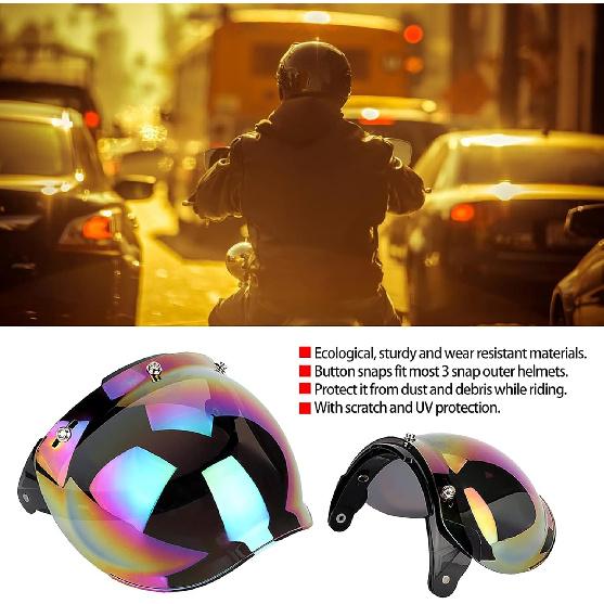 3 Snap Bubble Motorcycle Helmet Visor Face,3 Snap Visor Flip Open Face Bell Bubble Antifog 3/4 Up Adapter Lens Helmets,Motorcycle Retro 3 snap Sun
