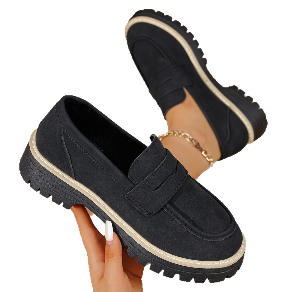 Retro Single Shoes Women's New Winter Casual British Style Large Size Shoes Thick Heel Thick Sole