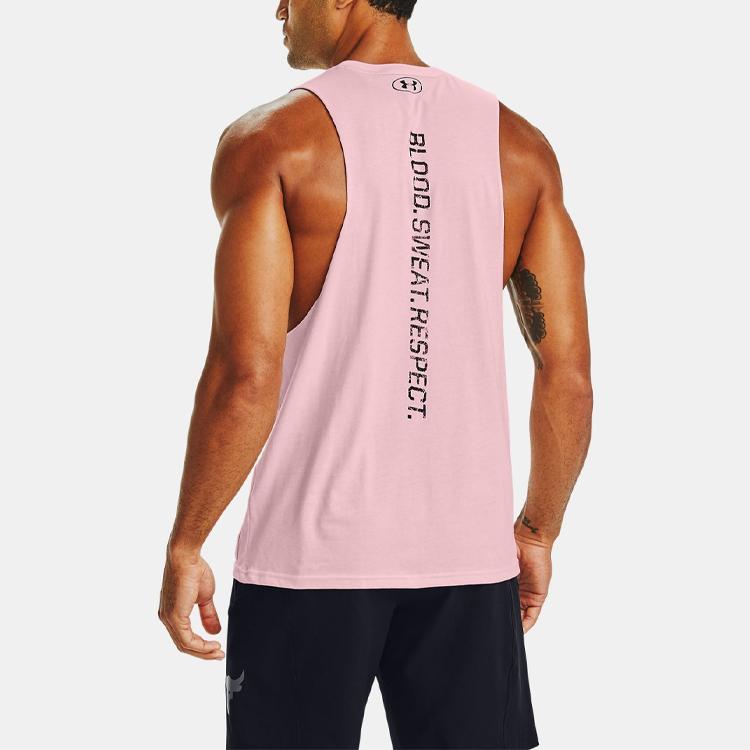Under Armour Project Rock Johnson Letter Print Training Tank Top Men Tops Pink 1360741-643