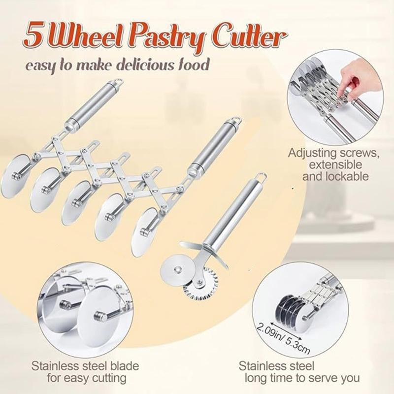 Mehrfacher Front Einziehbarer Pizza-Räder-Schneider 5 Edelstahl-Schneider Für Präzises Backen Teigschneiden Und Küchengebrauch