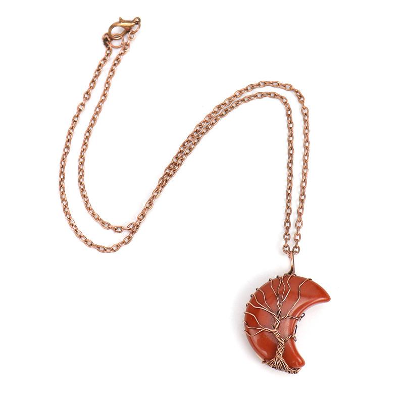 Handmade Winding Exquisite Little Moon Natural Stone Crystal Tree Of Life Pendant Necklace N570