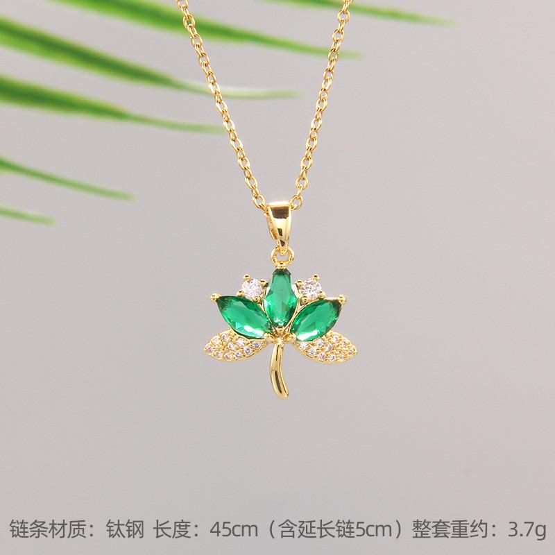 High Grade Zircon Leaf Flower Pendant Necklace Stainless Steel Plant Charms Choker Jewelry Party Gifts For Women Girls
