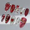 24Pcs Y2K Pink French Press On Nails 3D Metallic Silver Star Butterfly Almond False Nails Sweet Cool Wearable Manicure