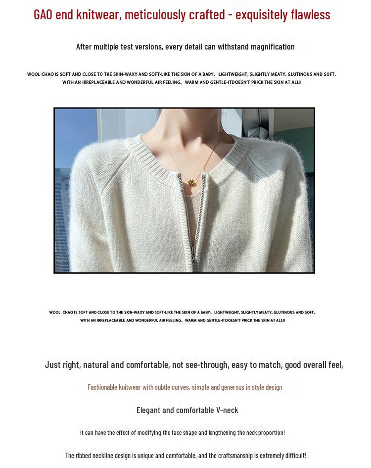 Korean Style Retro Round Neck Knit Cardigan for Women - Petite Autumn High Waist Zip Sweater
