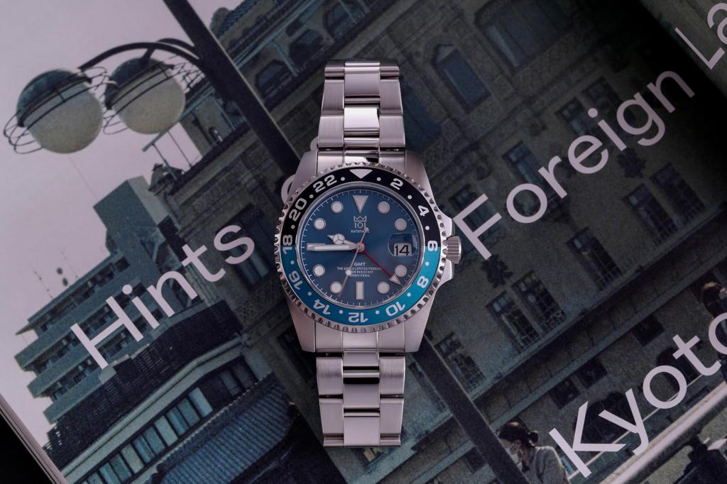 NEW Model Hyakuichi Mechanical Watch Automatic Manual Winding GMT Watch 200m Water Resistant Date Stainless Steel Bracelet Viking Blue [HYAKUICHI 101]