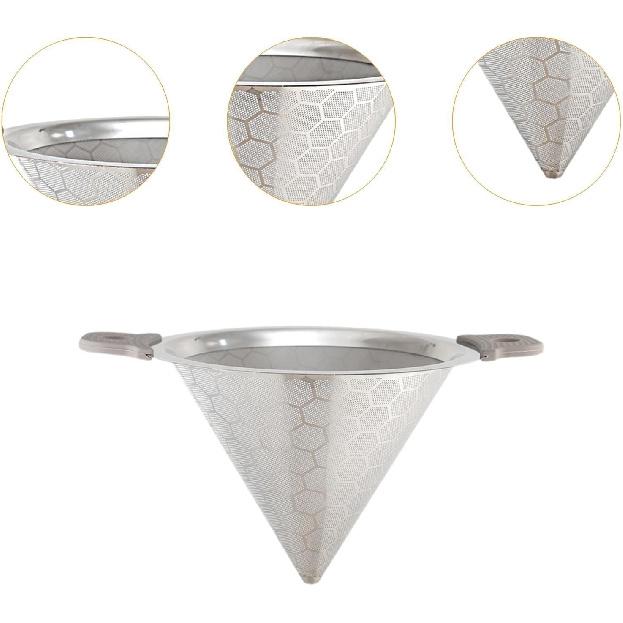 Tea Filter Pour Over Cone Double Handle Portable Stainless Steel Multipurpose