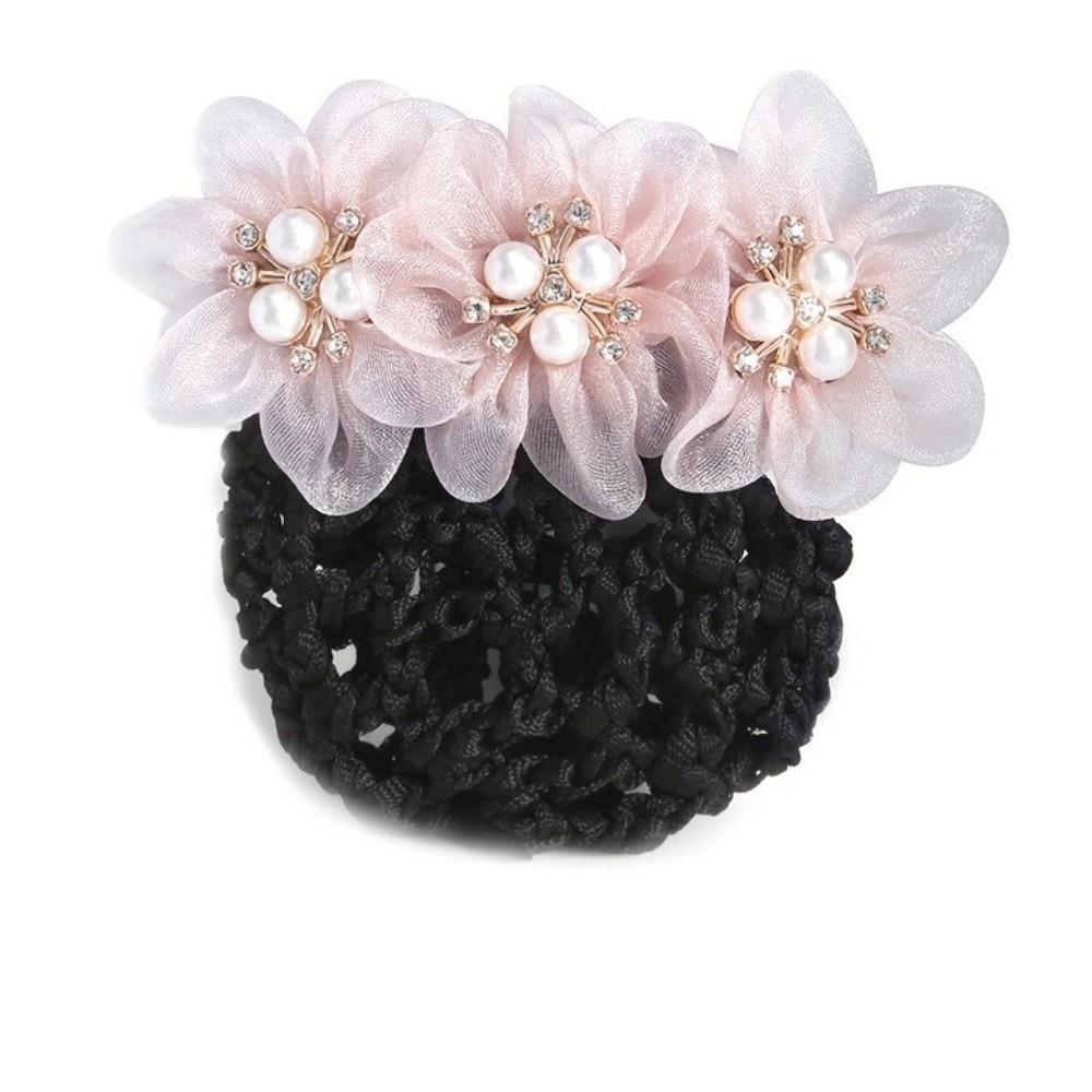 Imitation Pearl Delicate Flower Hair Net Dual-Use Cloth Cover Net Spring Clips Colorful Ornament Hair Accessories
