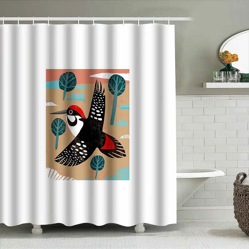 Bird Shower Curtain Nature Forest Wildlife Bathroom Decor Rustic Farmhouse Home Decor Woodland Shower Curtain Set Waterproof