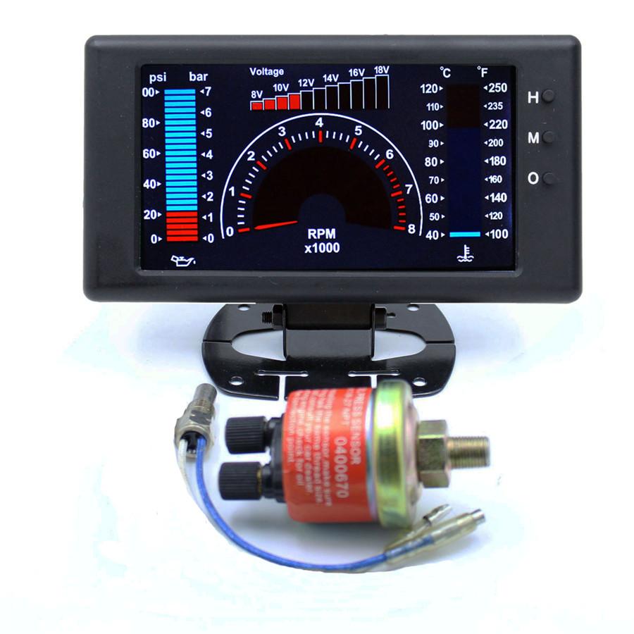 5" LCD 4 In1 Racing Gauge VOLT RPM WATER TEMP OIL PRESS PSI and Bar Car Auto Gauge LED Gauge
