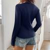 Women's Fashion Solid Color Round Neck Button Long Sleeve Top