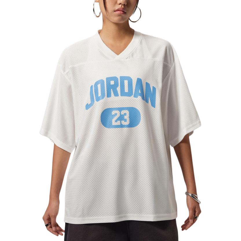 Jordan Mesh AS W J BRK SS Jersey Top V-Neck Pullover Short Sleeve Drop Shoulder T-Shirt Women tops HQ9223-100