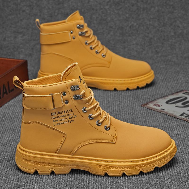 

Мужские повседневные короткие ботинки, модные высокие нескользящие рабочие ботинки, мужские уличные кожаные мотоциклетные ботинки 2025 года, новые мужские туфли на платформе 44US95 жёлтый
