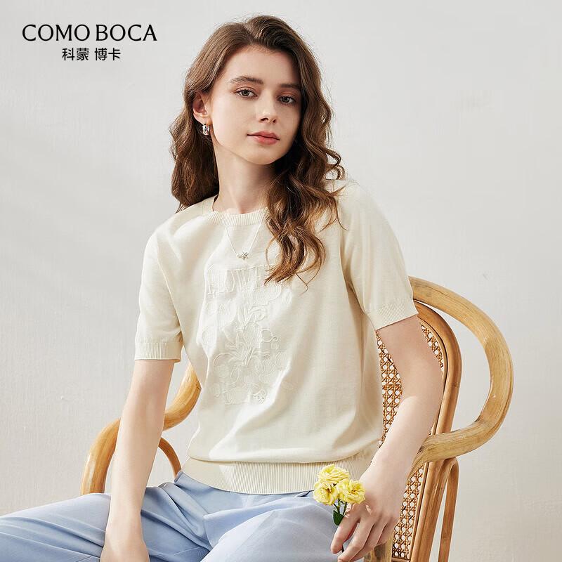 Kemengboka Women s Embroidered Mulberry Silk Blend Round Neck Short Sleeve T-Shirt XL