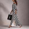 Black and White Striped Loose Dress, One-word Shoulder Bat Sleeve Side Kink Split Fork Light Luxury Women's Clothing