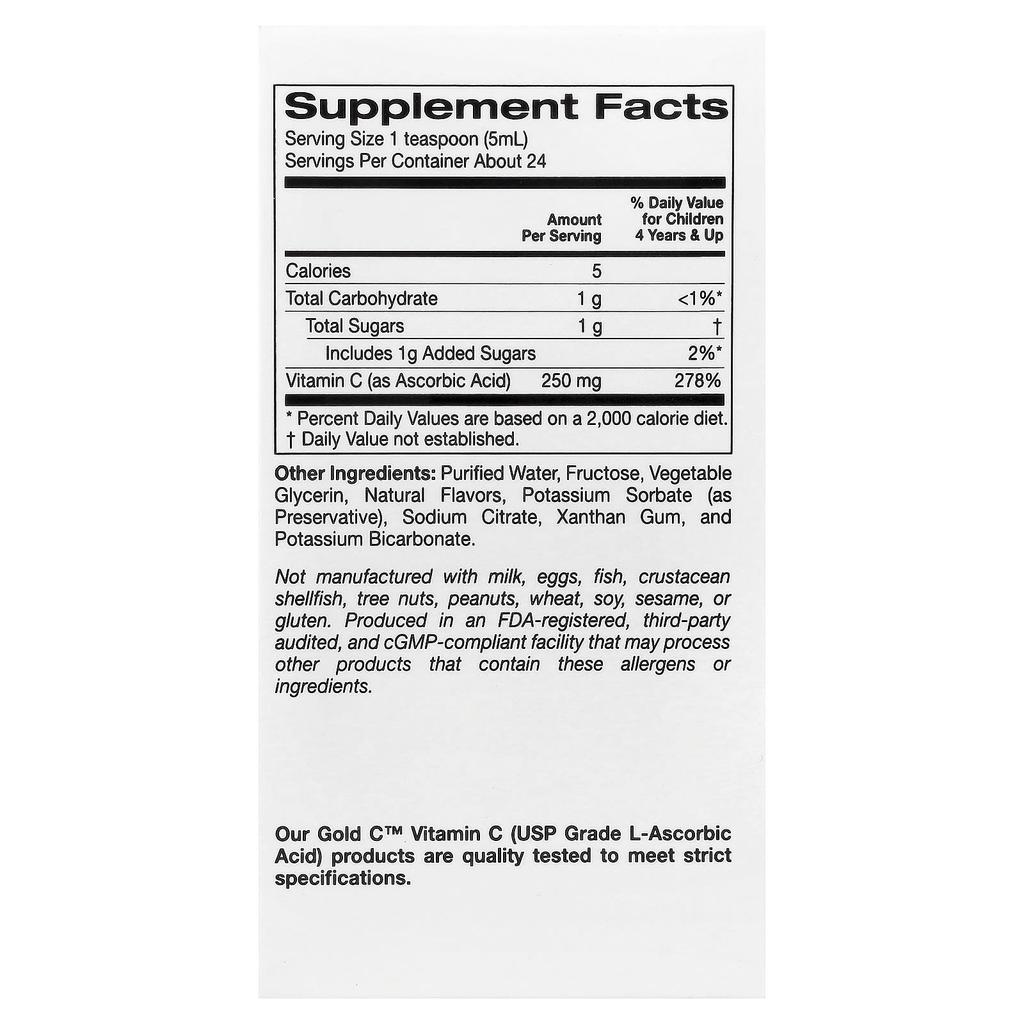 Liquid Gold C for Children, Vitamin C, USP Grade, Natural Orange Flavor, 118 Ml (4 Fl Oz)