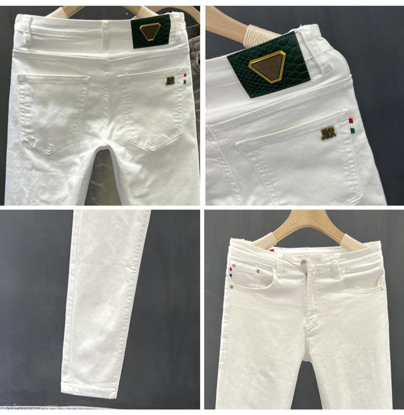 Men's White Slim Straight Nine-Point Summer Jeans - Versatile Business Casual Fashion