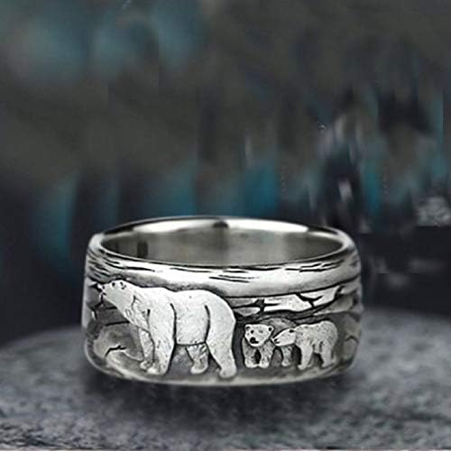PikaLF Bear Ring for Men Cute Polar Bear Viking Bear Head Vintage Totem Hip Hop Biker Punk Animal Jewelry Gift