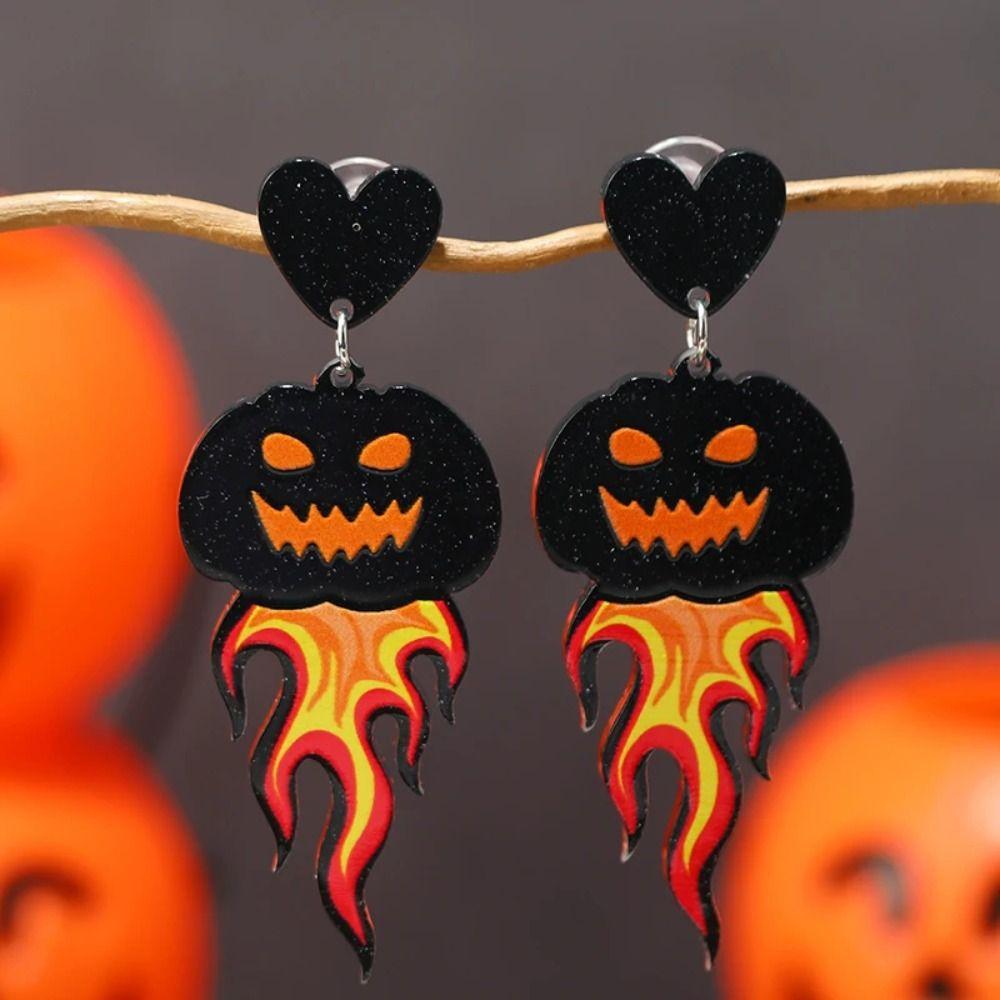 1 Pair UFO Halloween Earrings Acrylic Pumpkin Dangle Earrings Aesthetic Cute Ghost Ear Studs Unisex